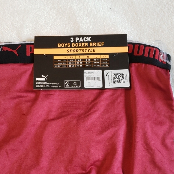 Puma Boys Boxer Briefs 3 Pack - Burgundy and Black - Picture 1 of 3
